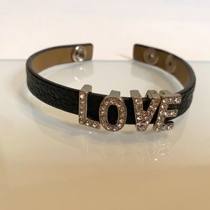 Bracelet, Black leather like with letters "LOVE" having crystals